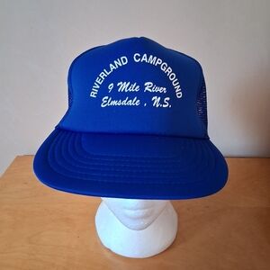 1990s Riverland Campground 9 Mile River Elmsdale NS Blue Trucker Hat Snapback